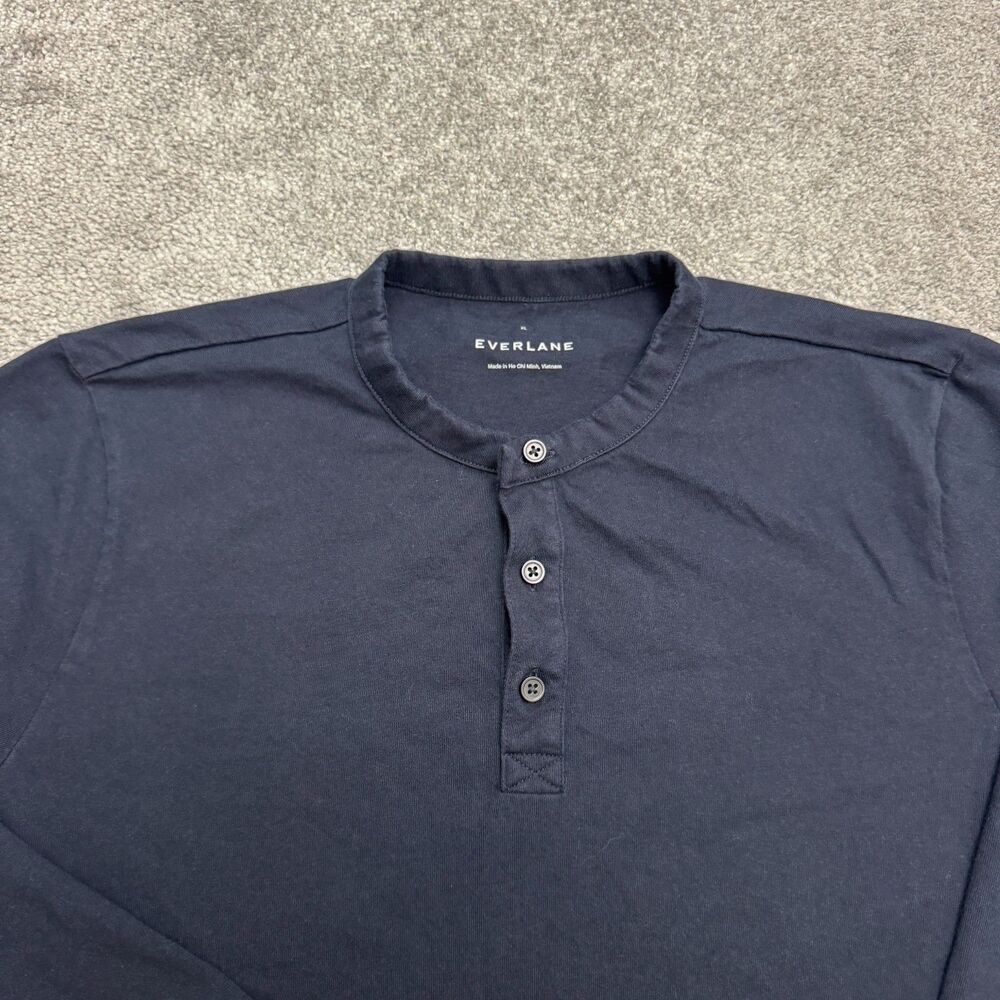 Everlane Heavyweight Cotton Long Sleeve Henley Shirt Mens XL Navy Blue Classic - Picture 4 of 12